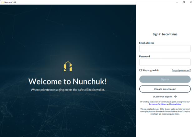 Screenshot of the Nunchuk homescreen